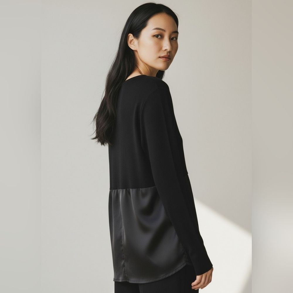 Gilligan & O'Malley Black Long-Sleeve Top With Satin Back